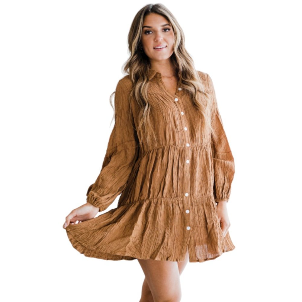 Peach Love Button Down Tiered Shirt Dress